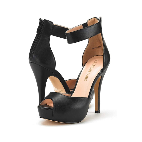 High Heel Stiletto Ankle Strap Platform Pumps - BLACK PU - 1